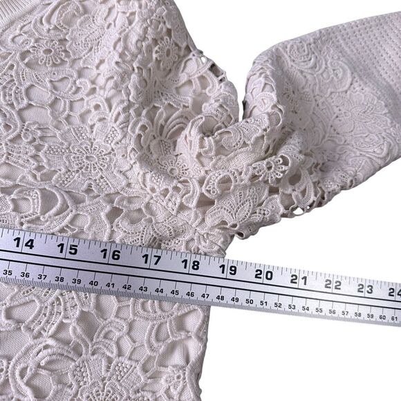 Tory Burch Sweatshirt Women’s Medium Knit Floral Lace Cream Ivory Off White - Picture 8 of 10